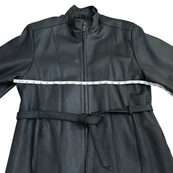 Vintage KC Collections Black Leather Jacket Women XL Belted Zip Front Moto - Picture 4 of 13